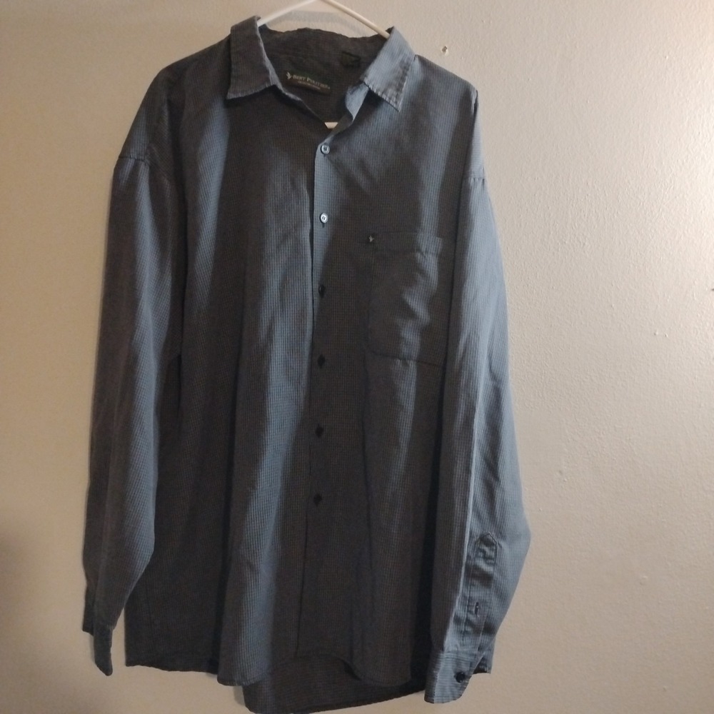 Bert Pulitzer Men's XL Blue Gray Check Cotton Long Sleeve Casual Button-Up Shirt